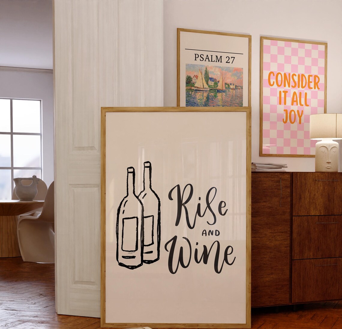 Rise And Wine, Minimalist Kitchen Quote Art - Image 5