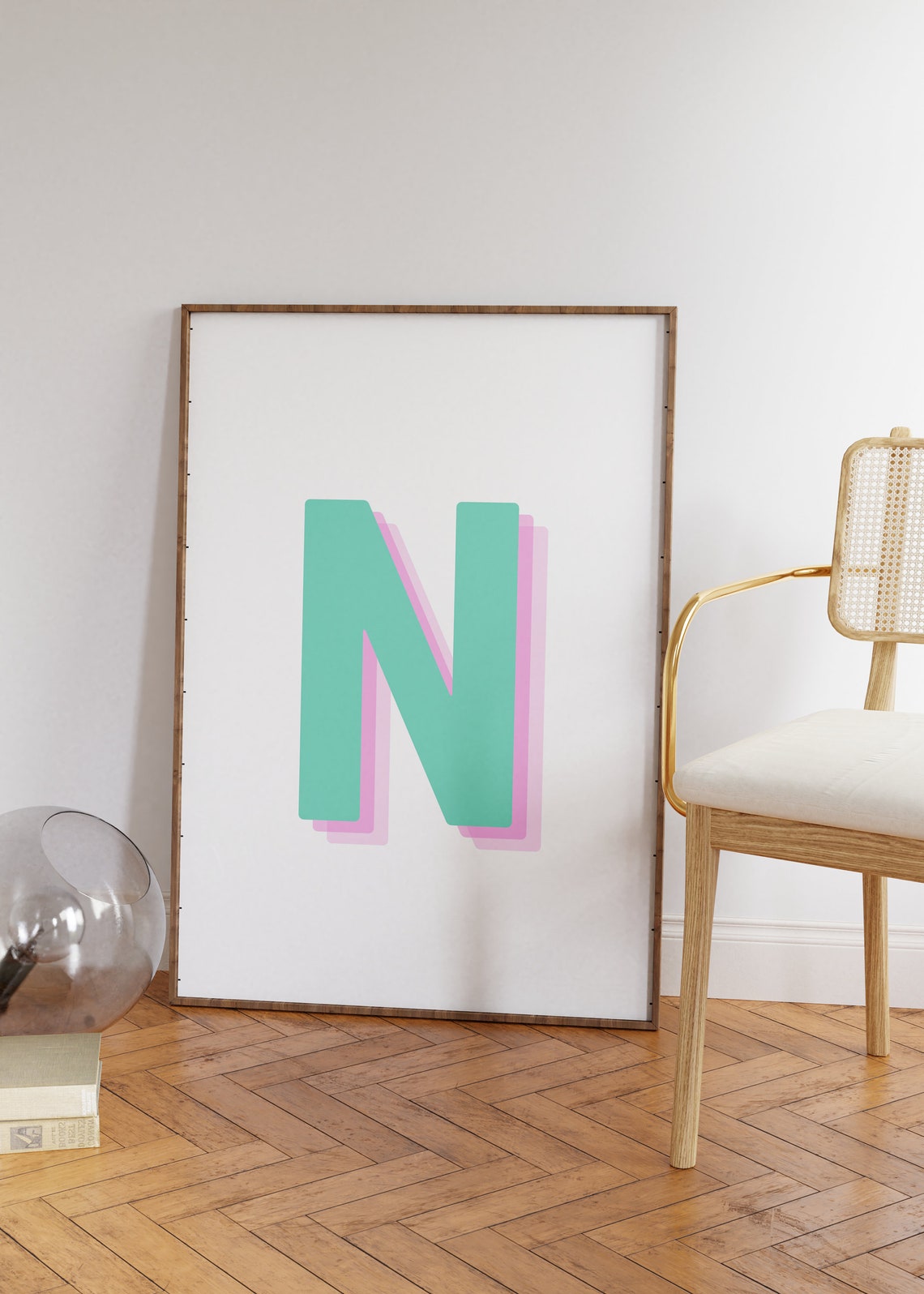 Retro 3D Letter N Monogram Alphabet Art - Image 2