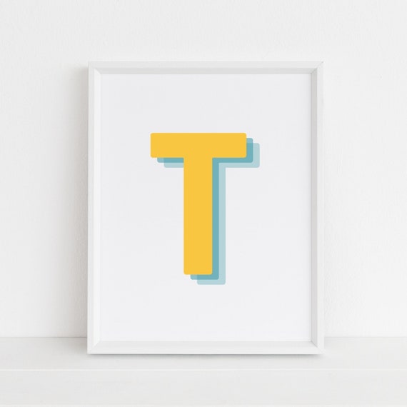 Retro 3D T Letter Monogram, Alphabet Print