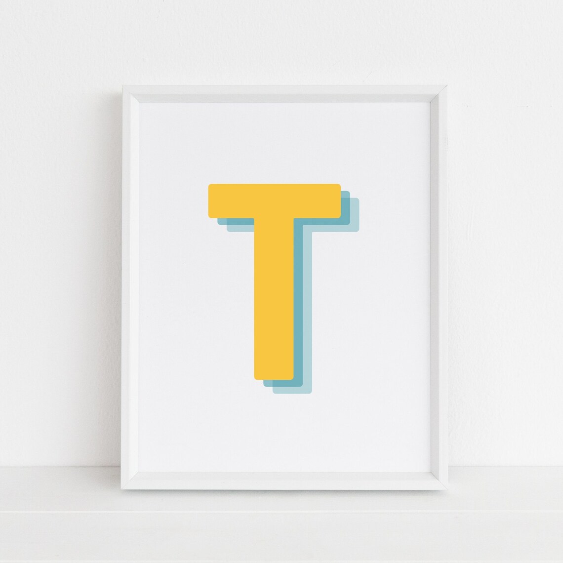 Retro 3D T Letter Monogram, Alphabet Print