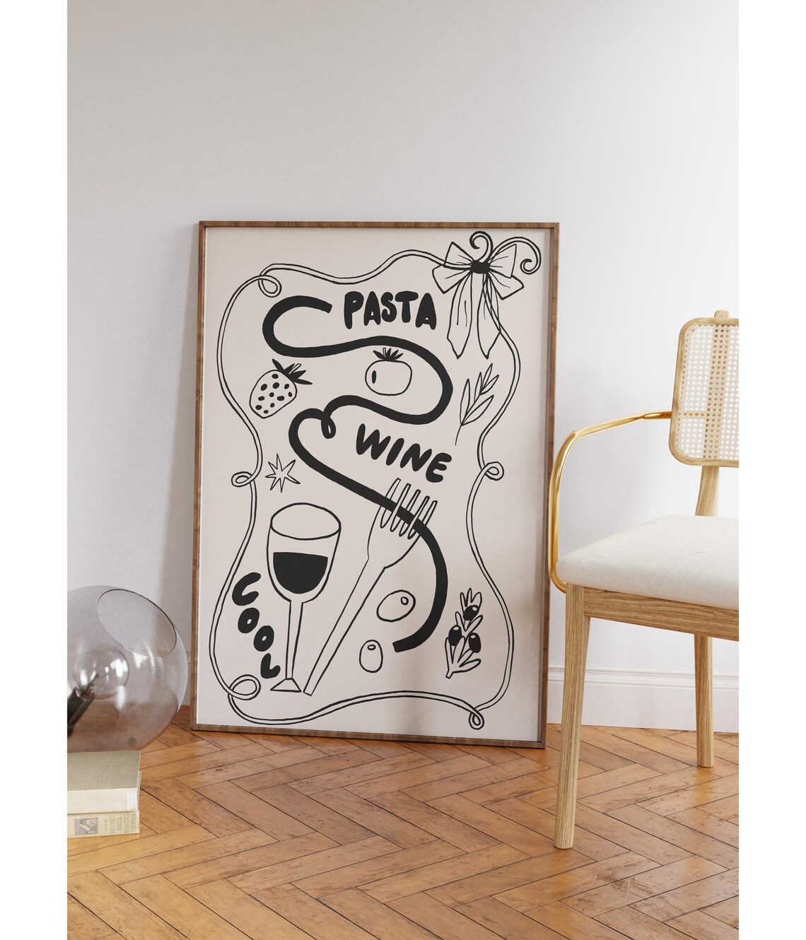 Hand Drawn Pasta Wine and Italian Food Doodle Kitchen Poster - Image 5