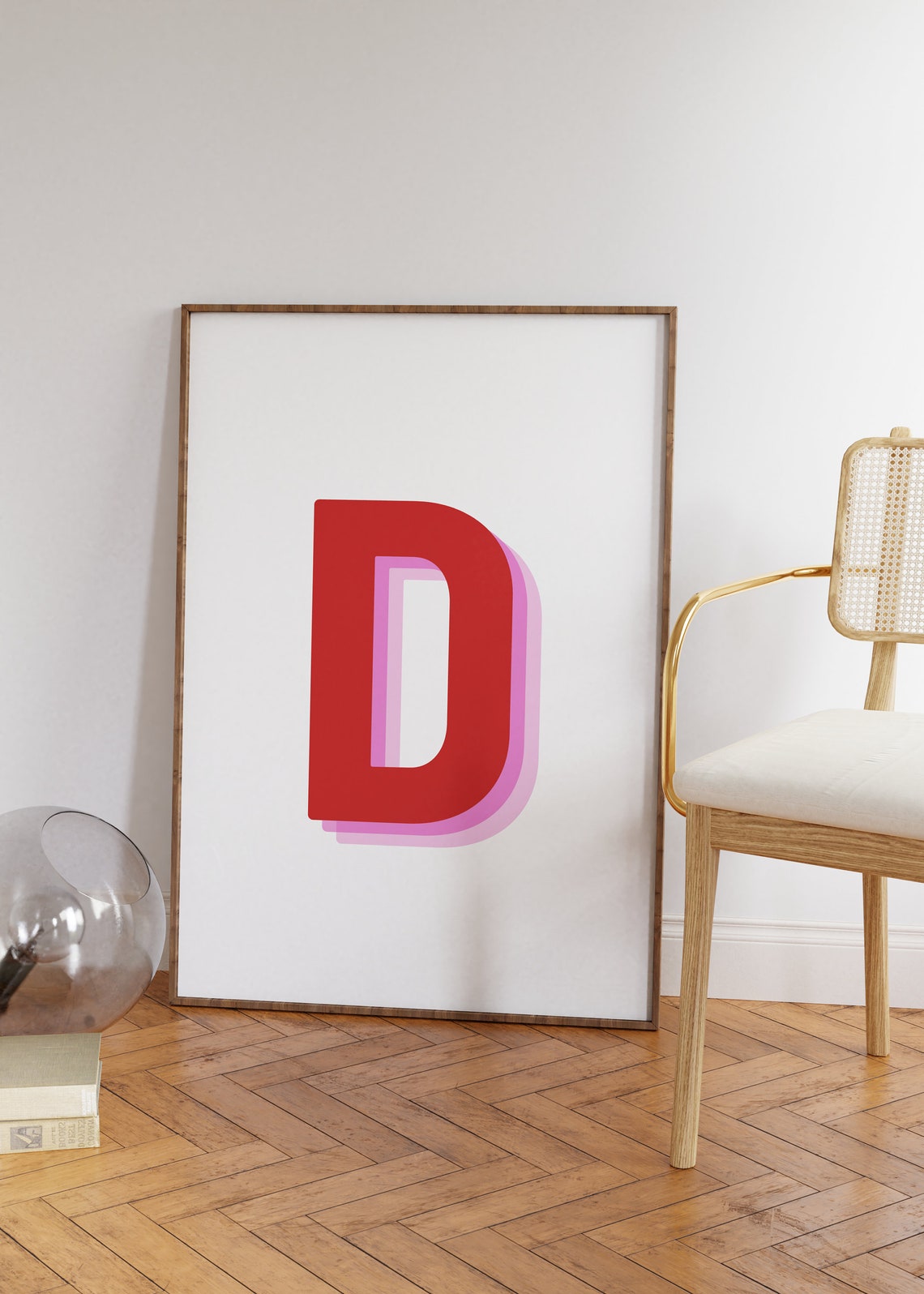 Retro 3d Letter D Print Monogram Letter Print Red Pink Letter Initial Alphabet Print Baby Letter Art Wall Decor - Image 5