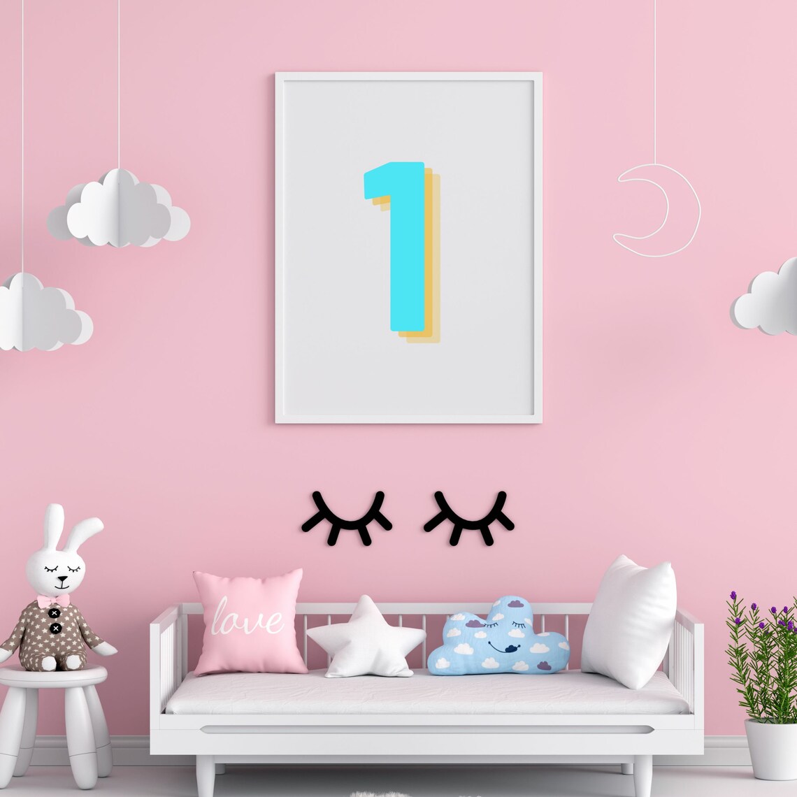 Retro 3D Neon Blue Number 1, Birthday Age Print - Image 5