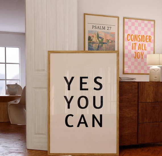 Yes You Can Bold Minimalist Motivational Affirmation Quote Poster