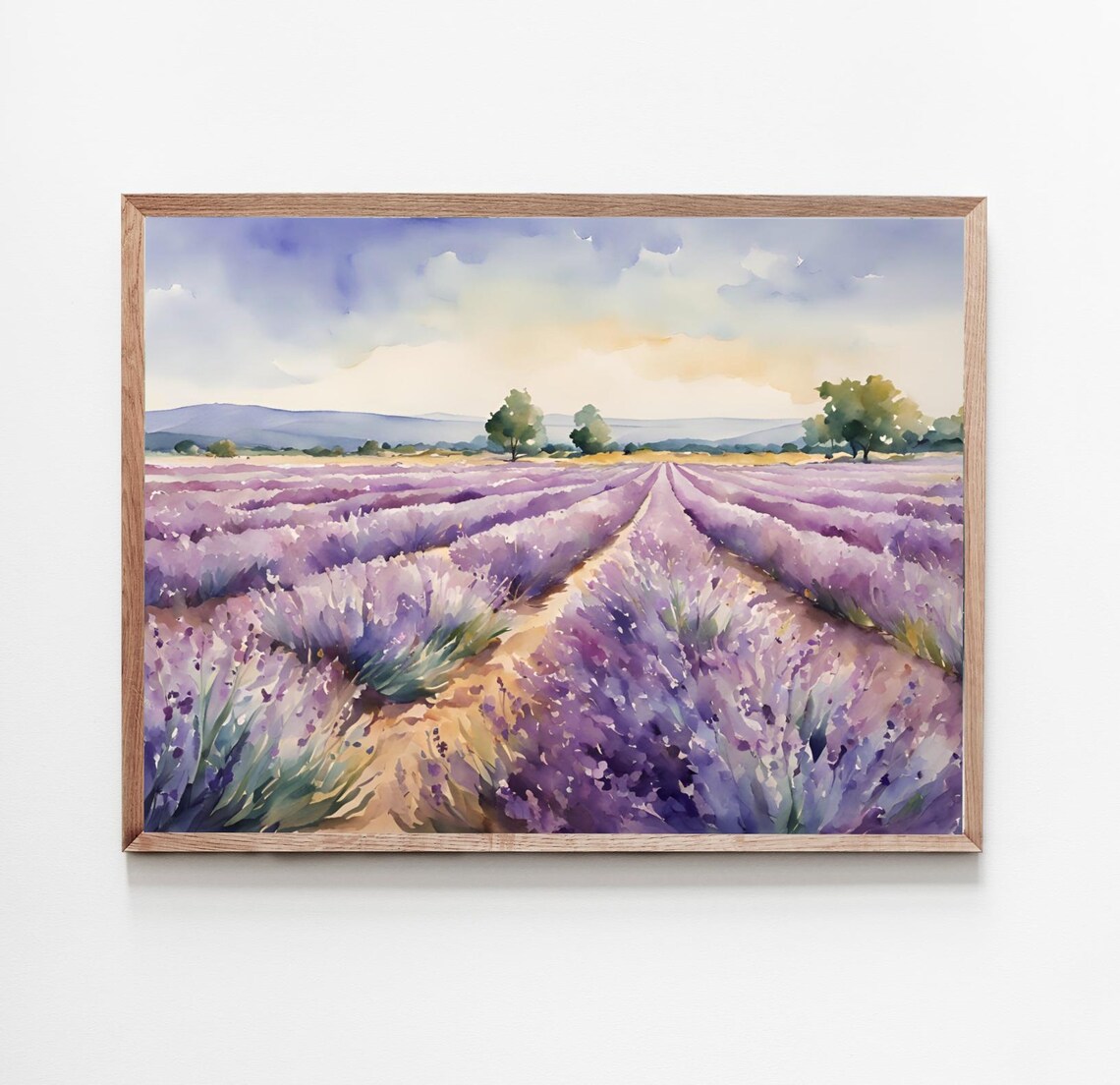Lavender Field Watercolor Provence Landscape Art Print