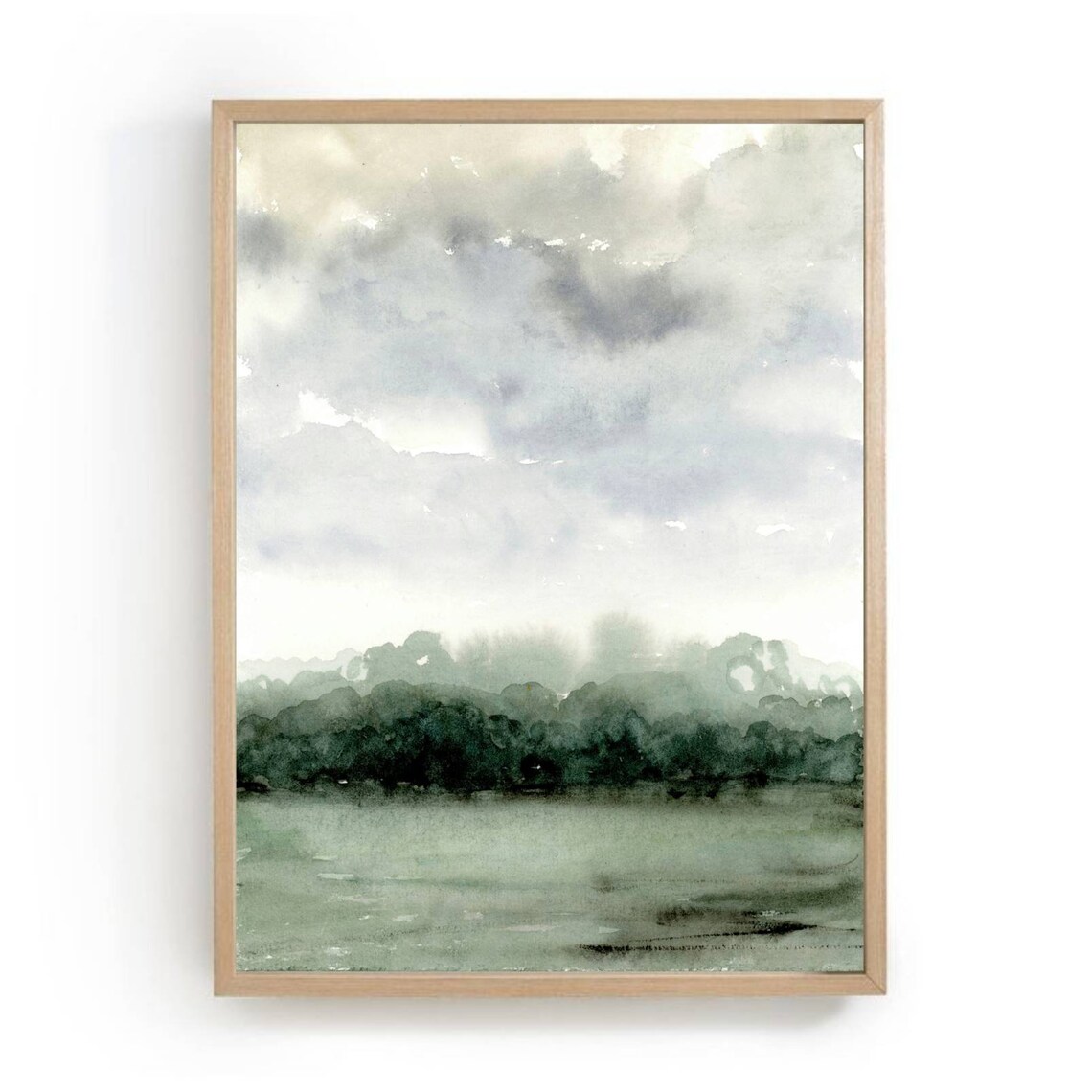 Watercolor Landscape Wall Art, Rainy Day Sky