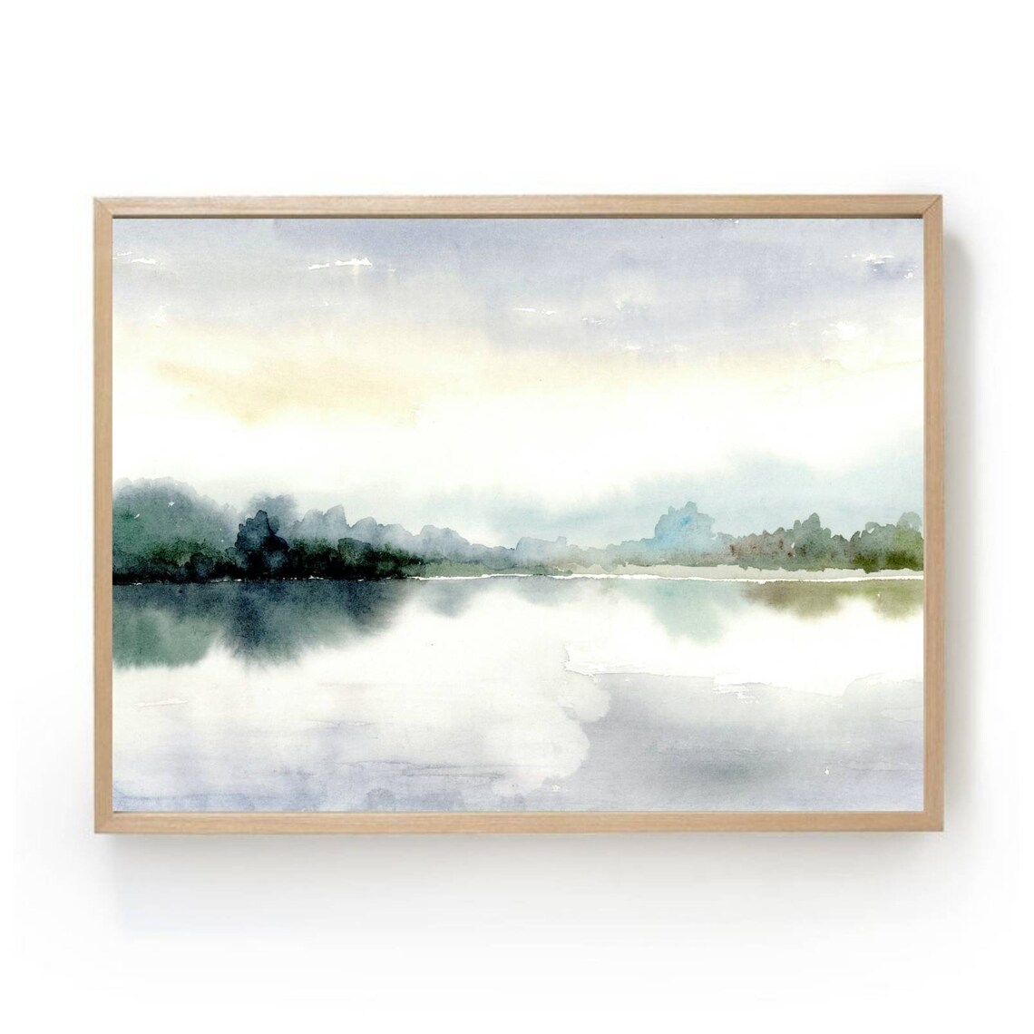 Watercolor Misty Lake Landscape Art Print