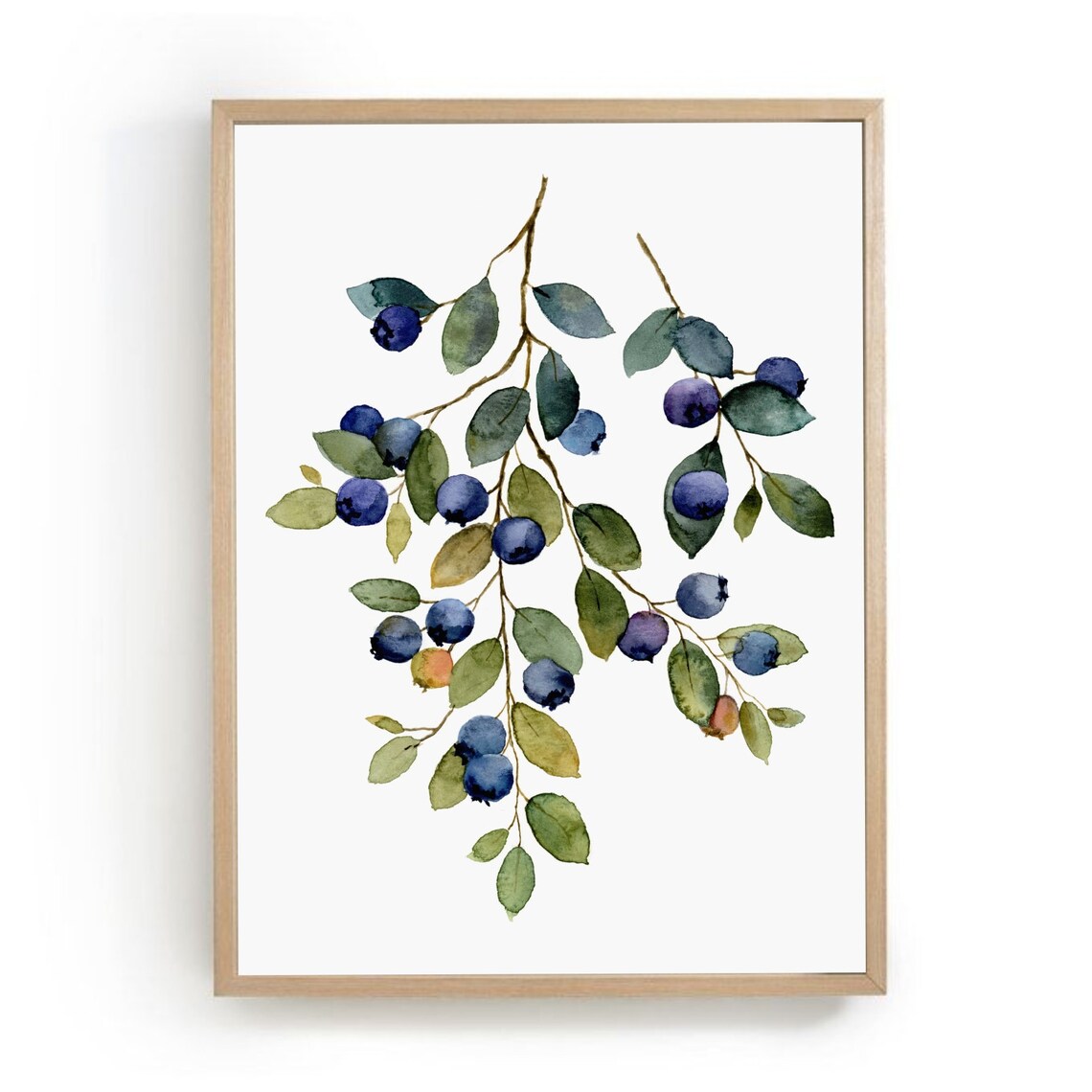 Blueberry Watercolor Art Print, Farmhouse Kitchen Decor