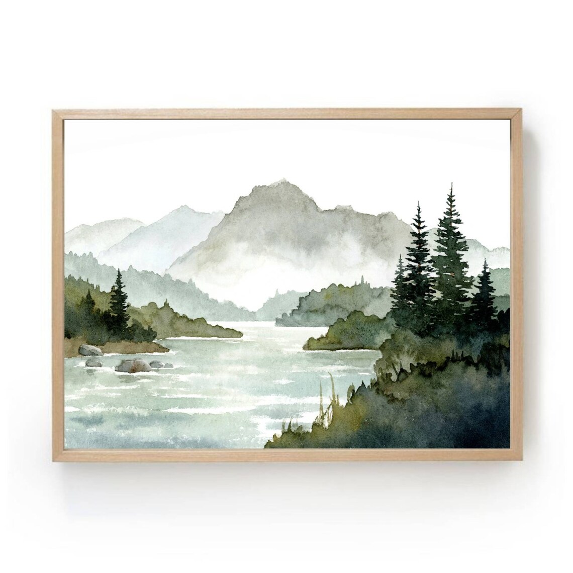 Misty Mountain Watercolor Landscape Art Print