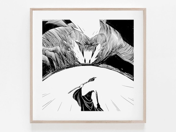 Gandalf Battling Balrog Minimalist Fantasy Art Print