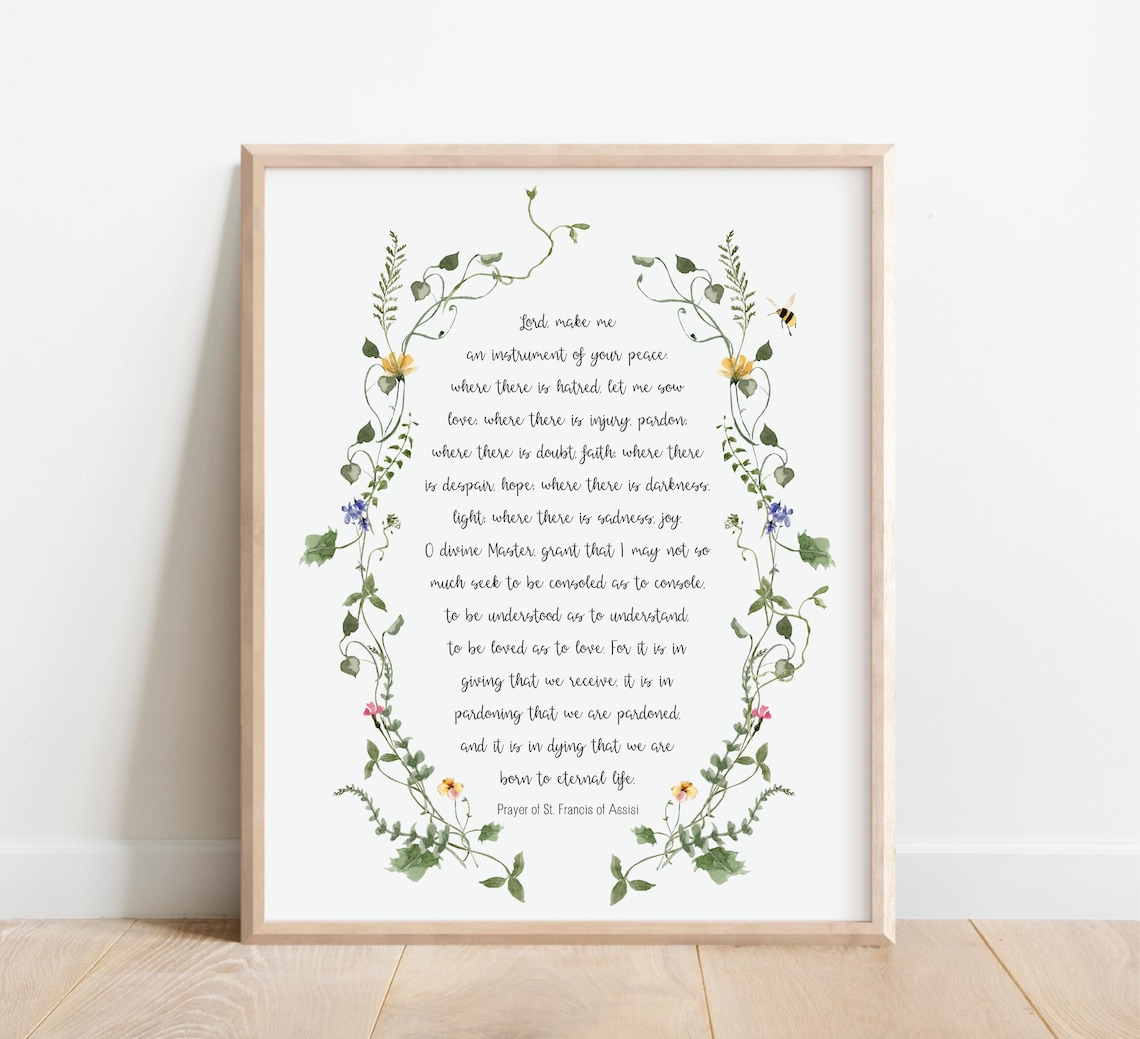 Prayer Of St Francis Assisi, Watercolor Wildflowers