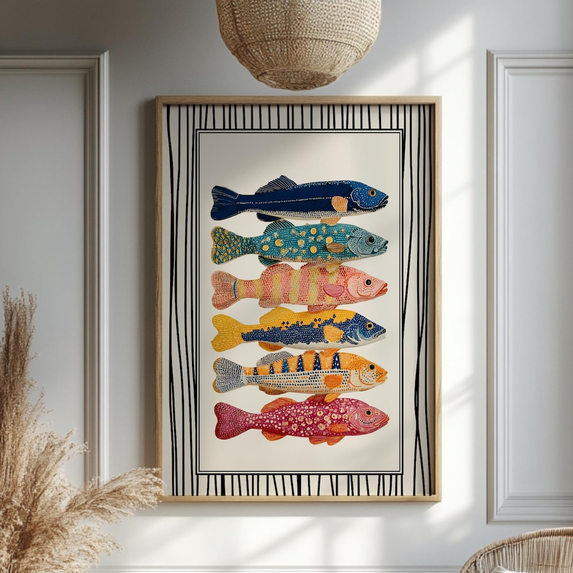 Colorful Fish Poster, Retro Coastal Kitchen Art