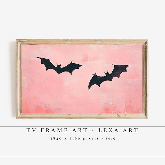 Minimal Pink Bat Tv Frame Art Halloween Samsung Spooky Gothic Wall Decor Haunted Dark Academia