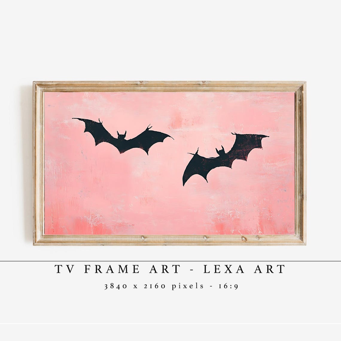 Two Black Bats Pink Textured Sky Minimalist Halloween Art Poster