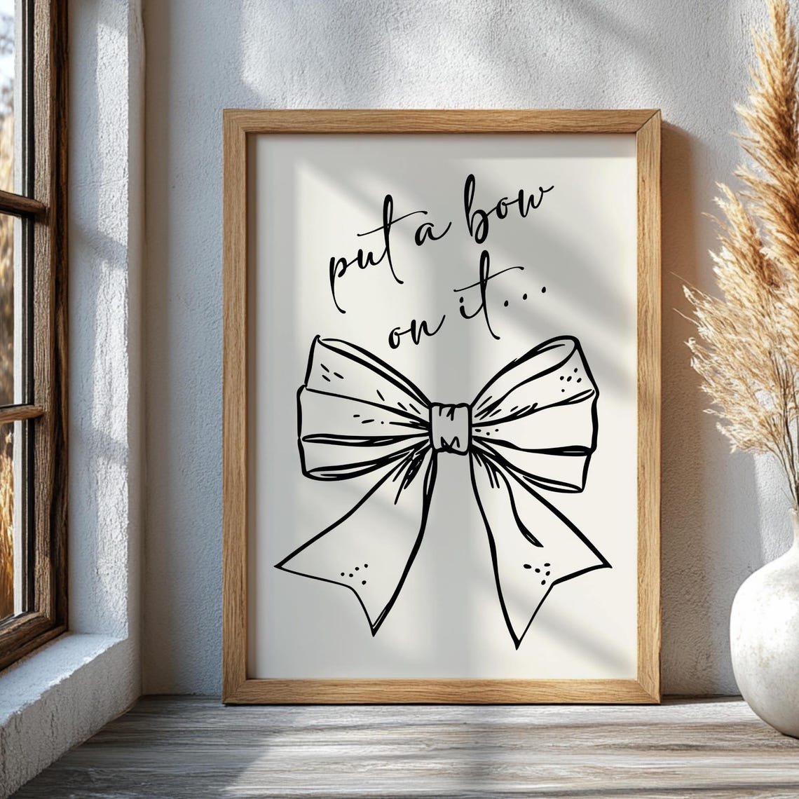 Put A Bow On It Script Coquette Bow Doodle Trendy Girly Art Poster