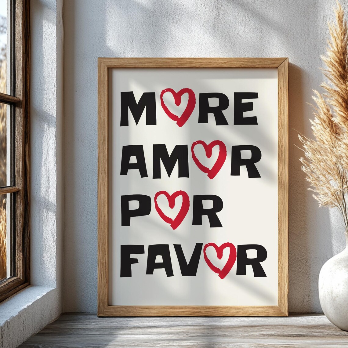 More Amor Por Favor Spanish Love Quote Typography Red Heart Art Poster