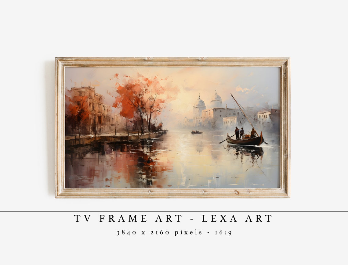 Venice Canal in Fall Gondola Domes Impressionist TV Frame Art Poster