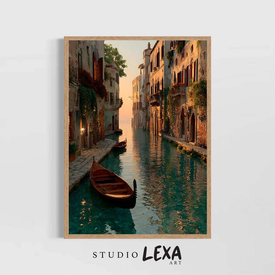 Venice Canal At Sunset With Gondola Romantic Italy Art Poster