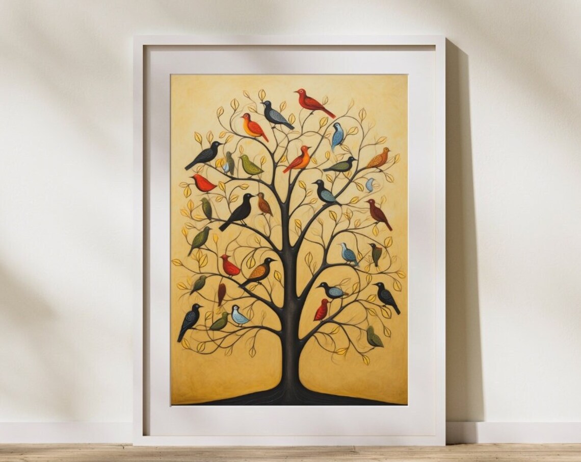 Birds In The Tree Vintage Figurative Poster