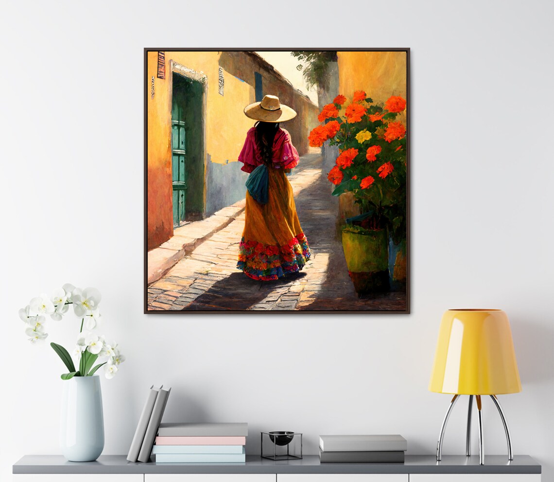 Mexican Woman In Folk Dress Marigold Alley Sombrero Art Poster - Image 2