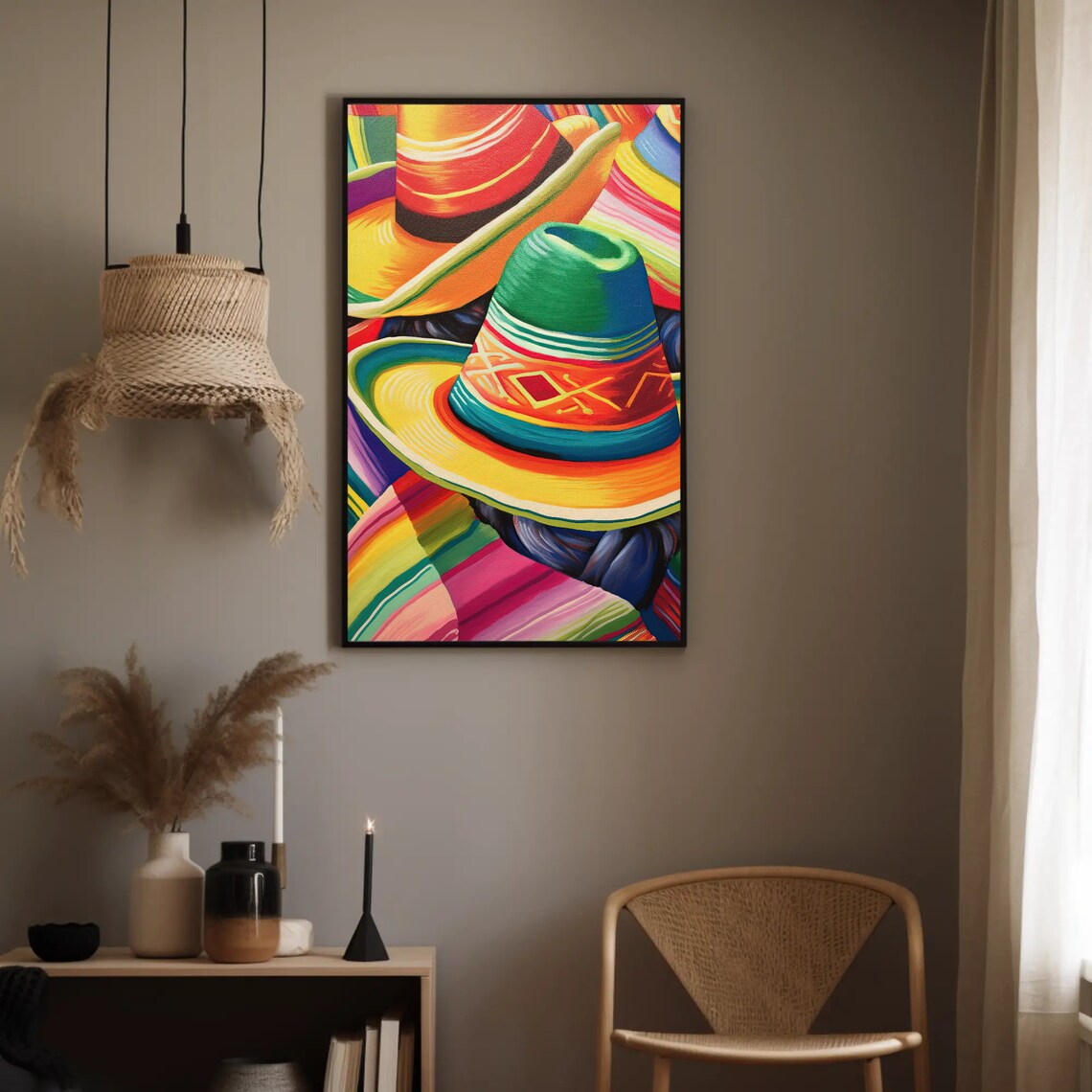 Colorful Mexican Sombreros Vibrant Hat Still Life Art Poster - Image 2
