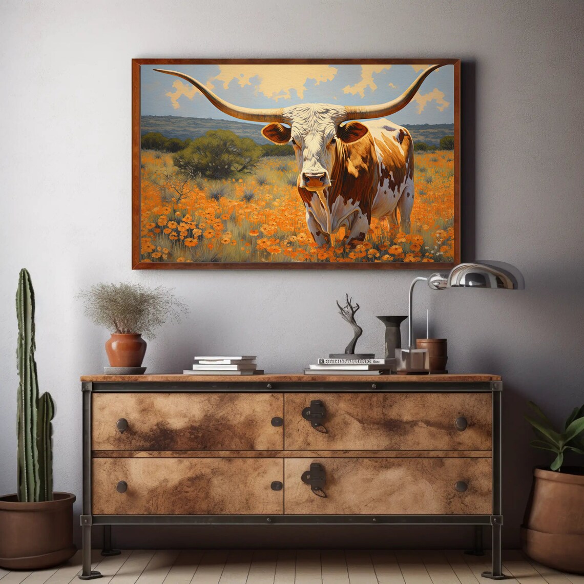 Texas Longhorn Farmhouse Art Print, Country Decor - Image 4