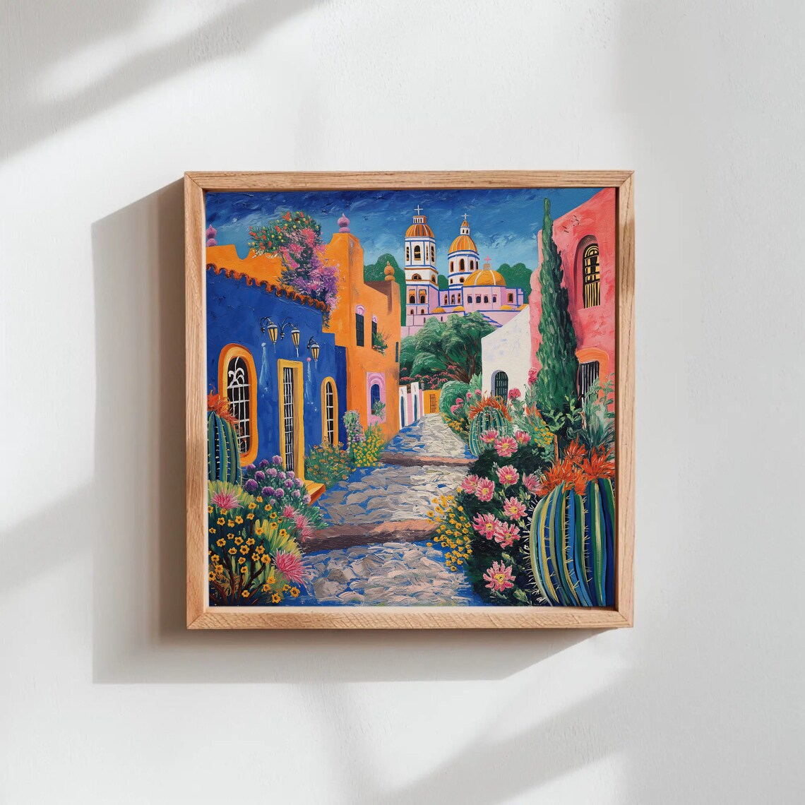 Colorful Mexican Village Street With Church Towers Impasto Poster - Image 4