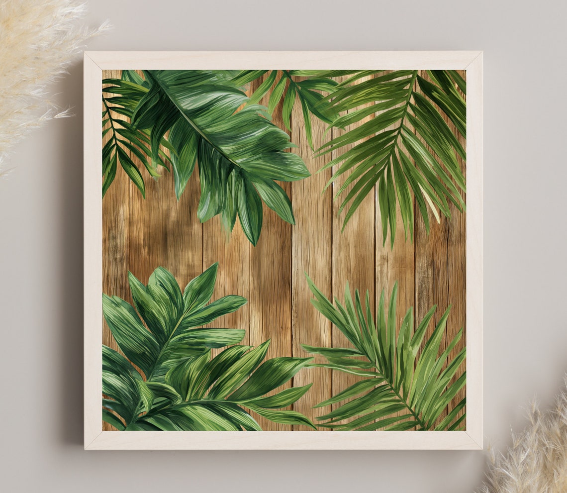 Tropical Green Palm Leaf Painting on Rustic Wood Farmhouse Poster - Image 2