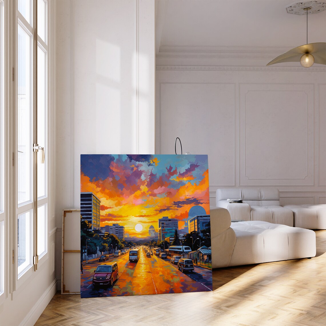 Abuja Nigeria City Avenue Fiery Orange Sunset Painting Poster - Image 2