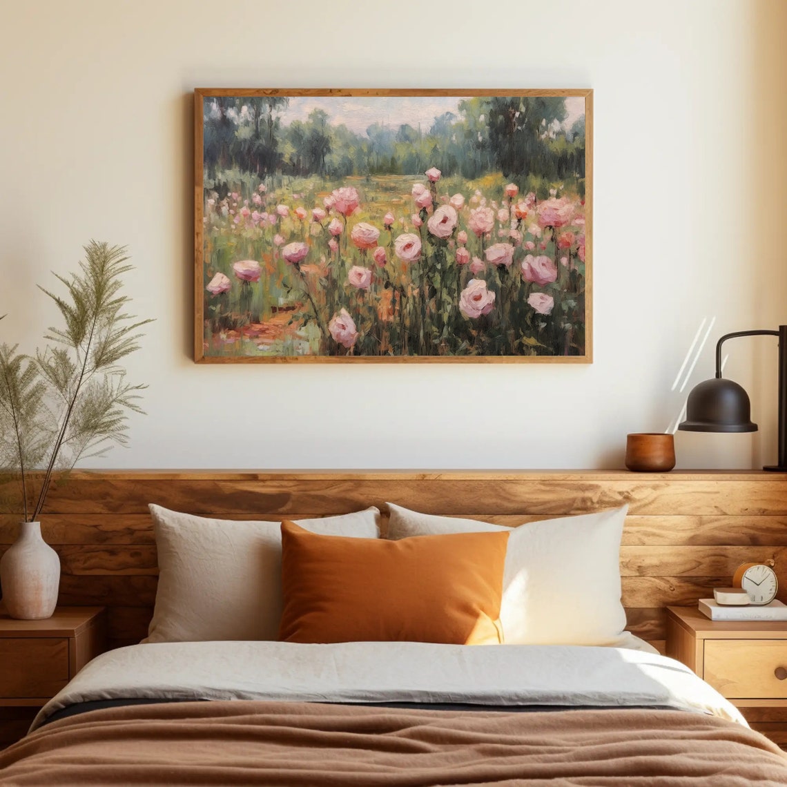 Pink Roses Wildflower Field Impressionist Painting Floral Poster - Image 2