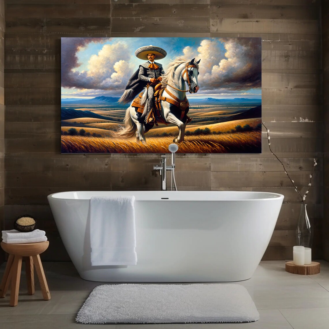 Mexican Charro Horseman in Sombrero Riding Golden Plains Poster - Image 2