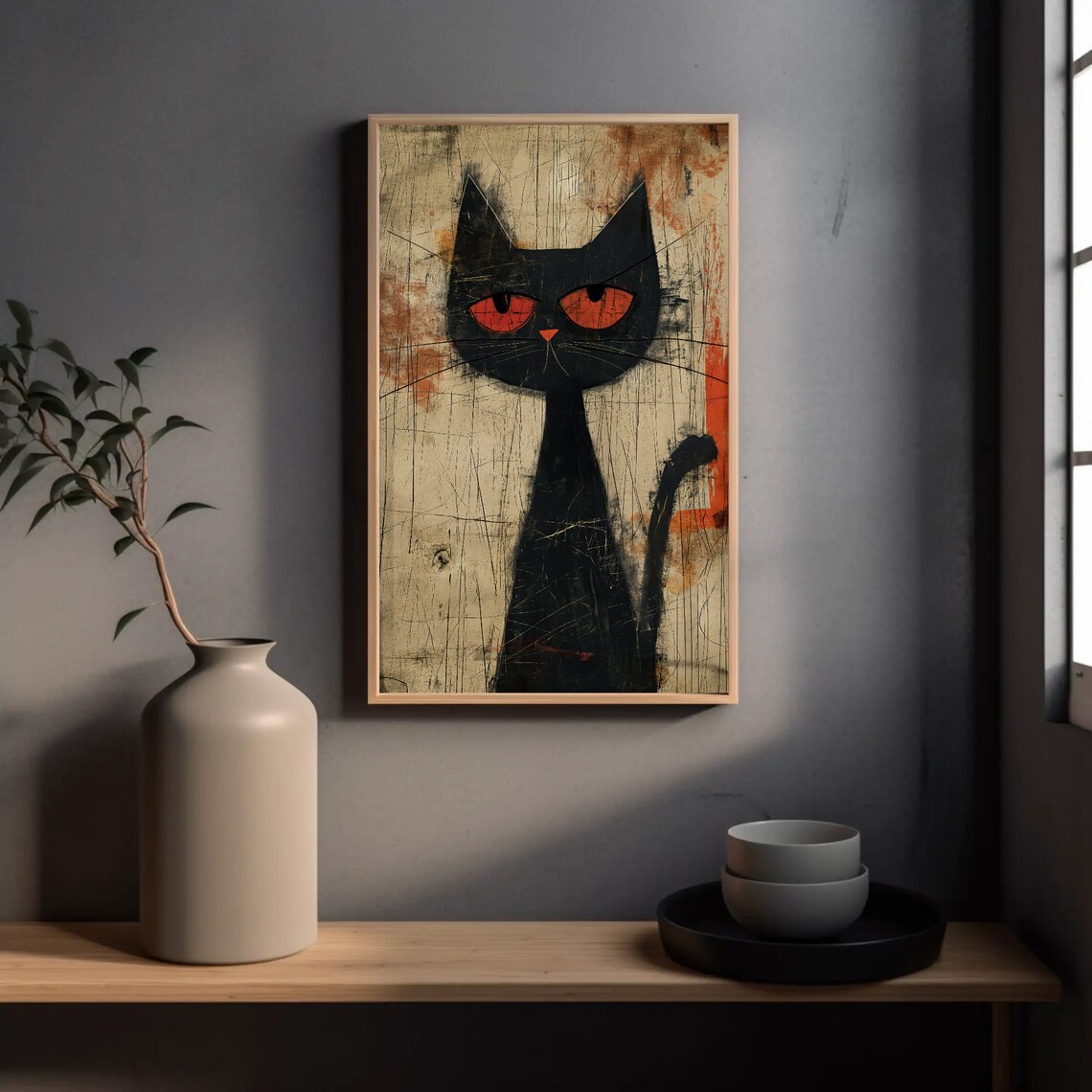 Whimsical Black Cat Vintage Funny Wall Art Print - Image 2