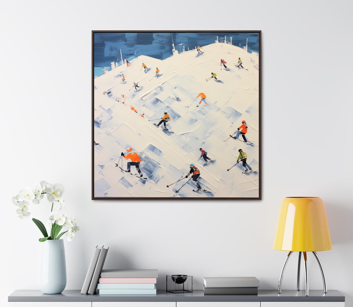 Skiers Descending Snowy Slope Abstract Winter Sports Scene Poster - Image 3
