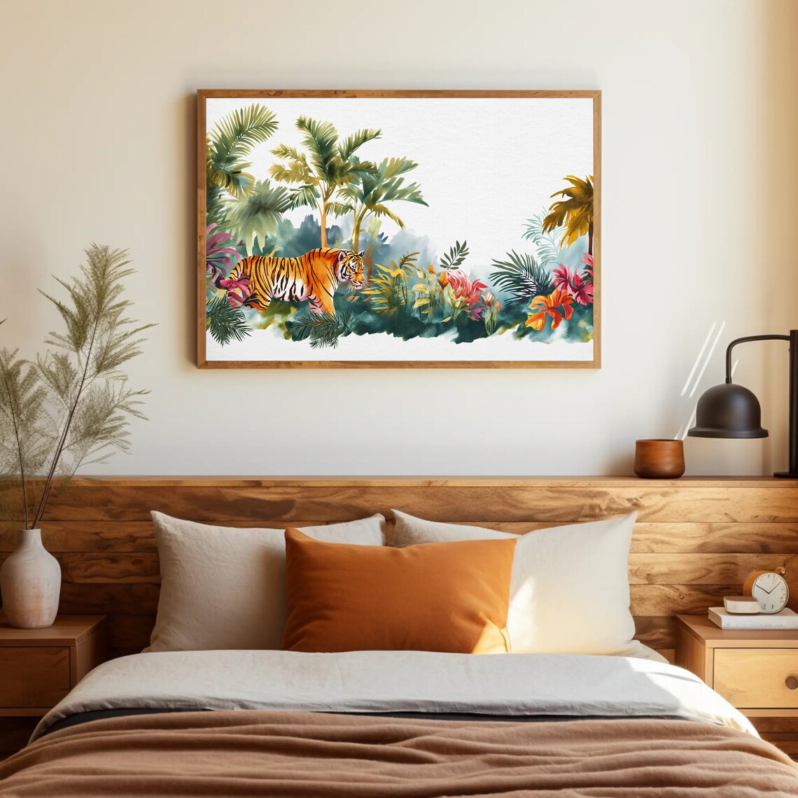Tiger Walking Through Colorful Tropical Jungle Watercolor Poster - Image 3