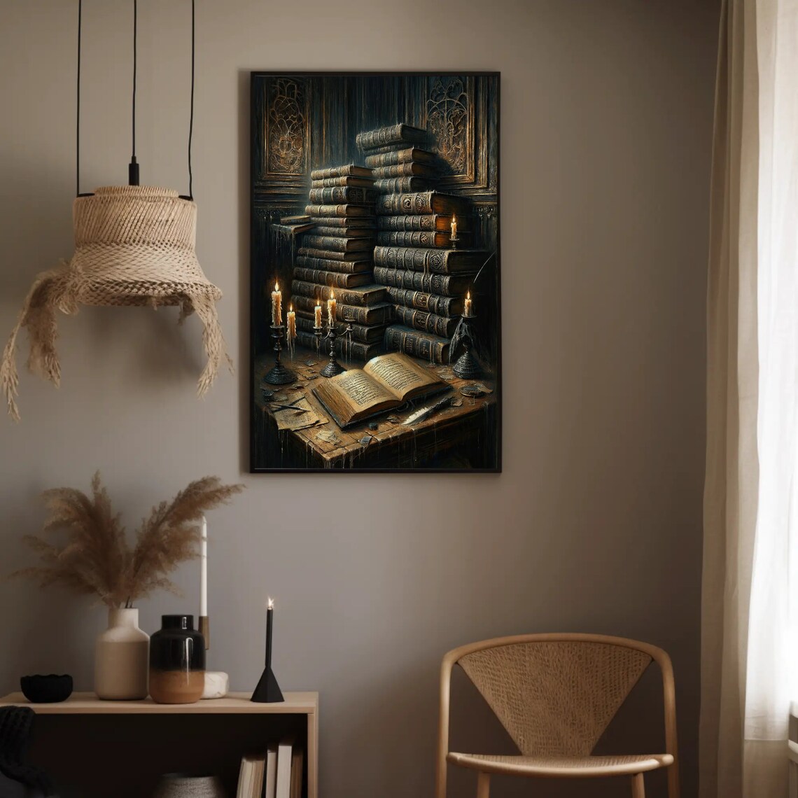 Dark Academia Books Wall Art Print, Gothic Study - Image 5