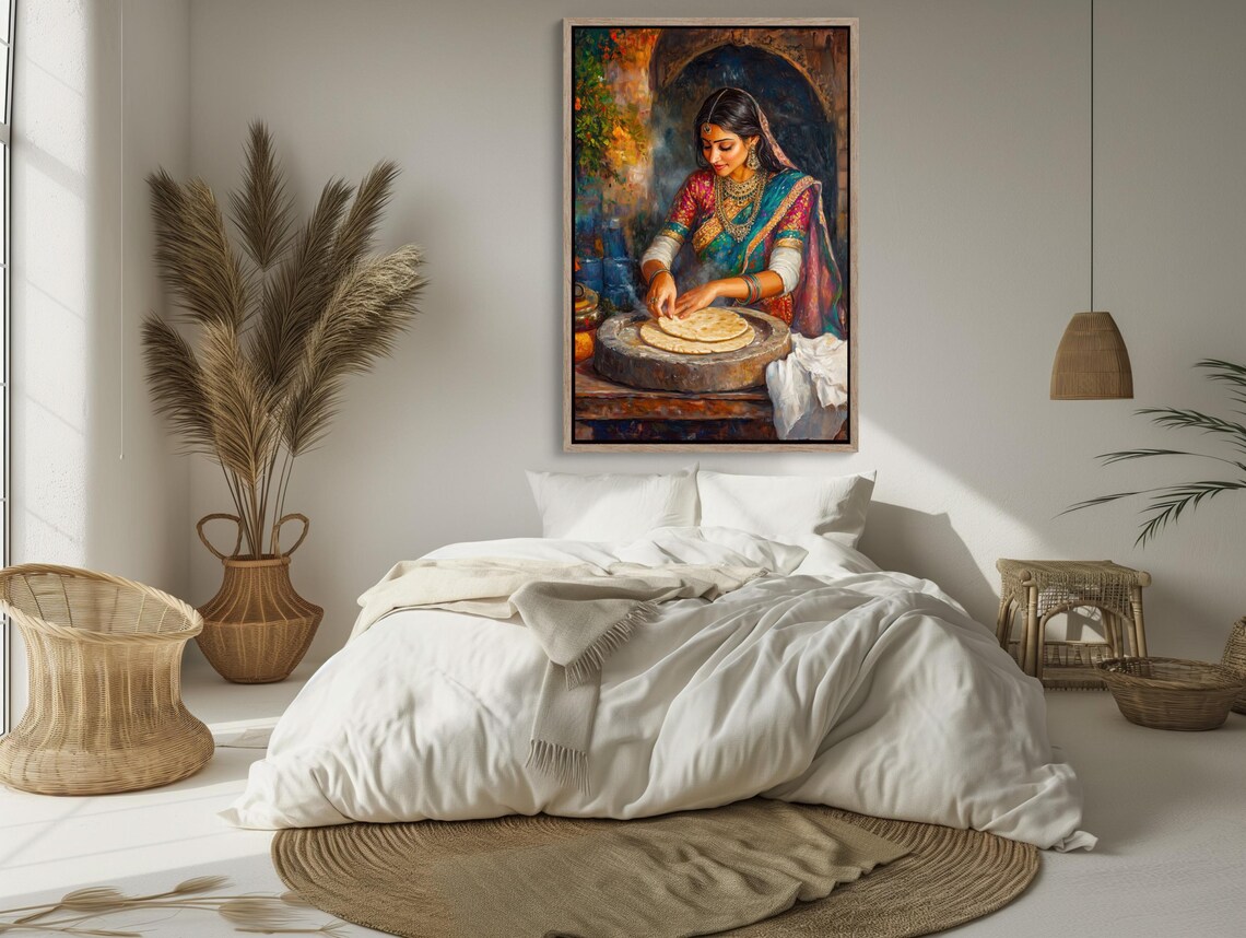 Indian Woman Making Roti, Traditional Indian Art Print - Image 2