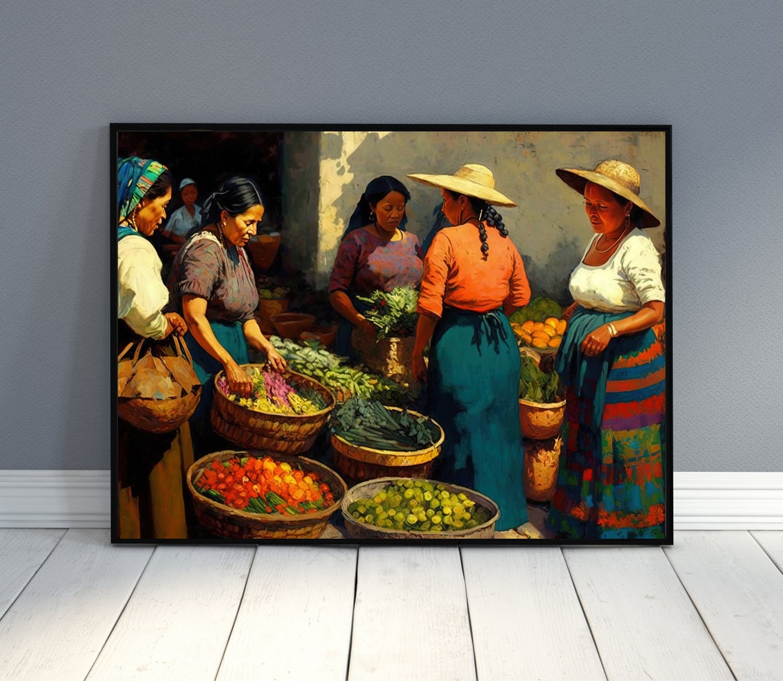 Mexican Market Women Fresh Vegetable Baskets Market Scene Poster - Image 2