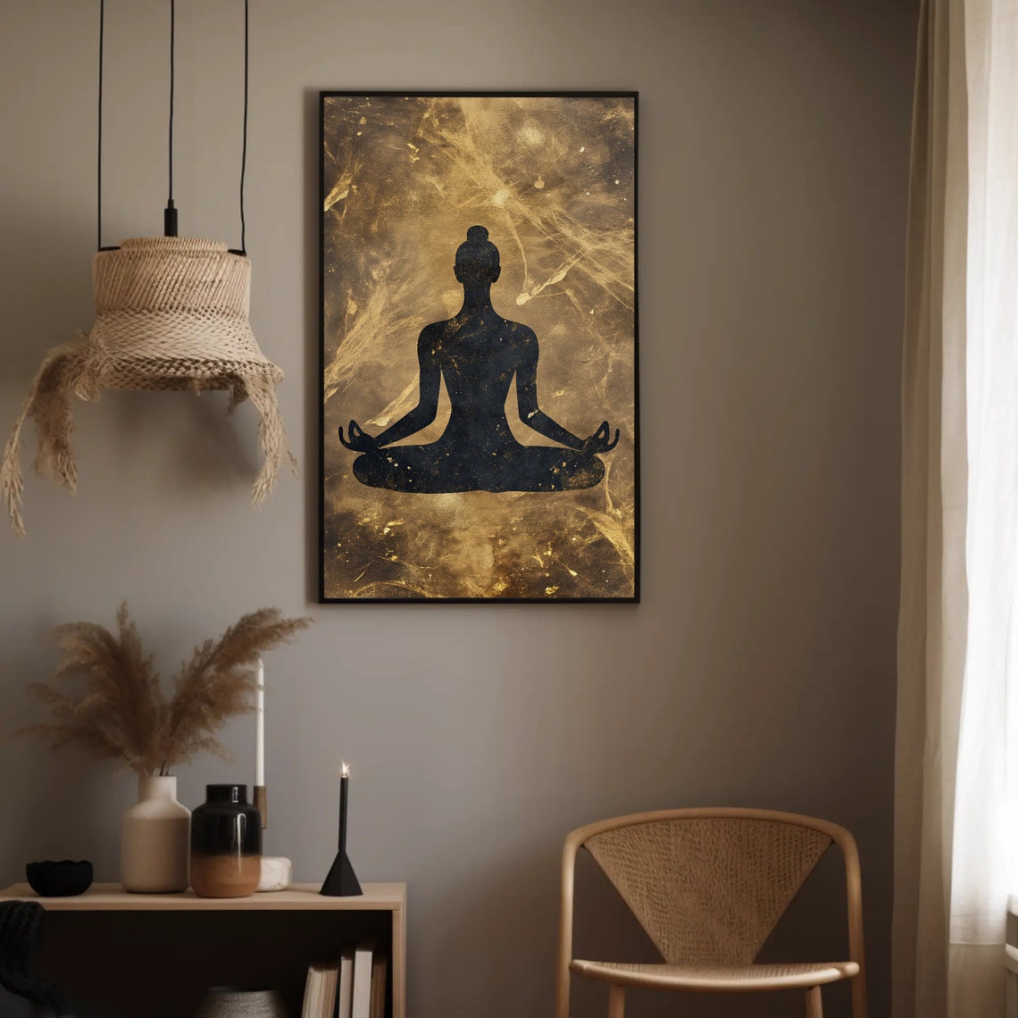 Black Yogi Silhouette Meditating on Gold Marble Meditation Wall Poster - Image 5