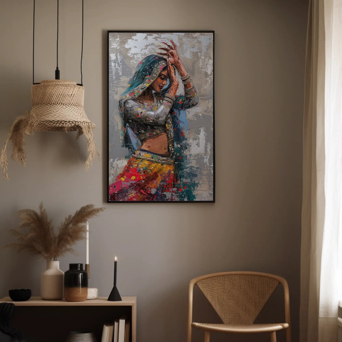 Rajasthani Woman Dancing in Colorful Lehenga Indian Wall Poster - Image 3