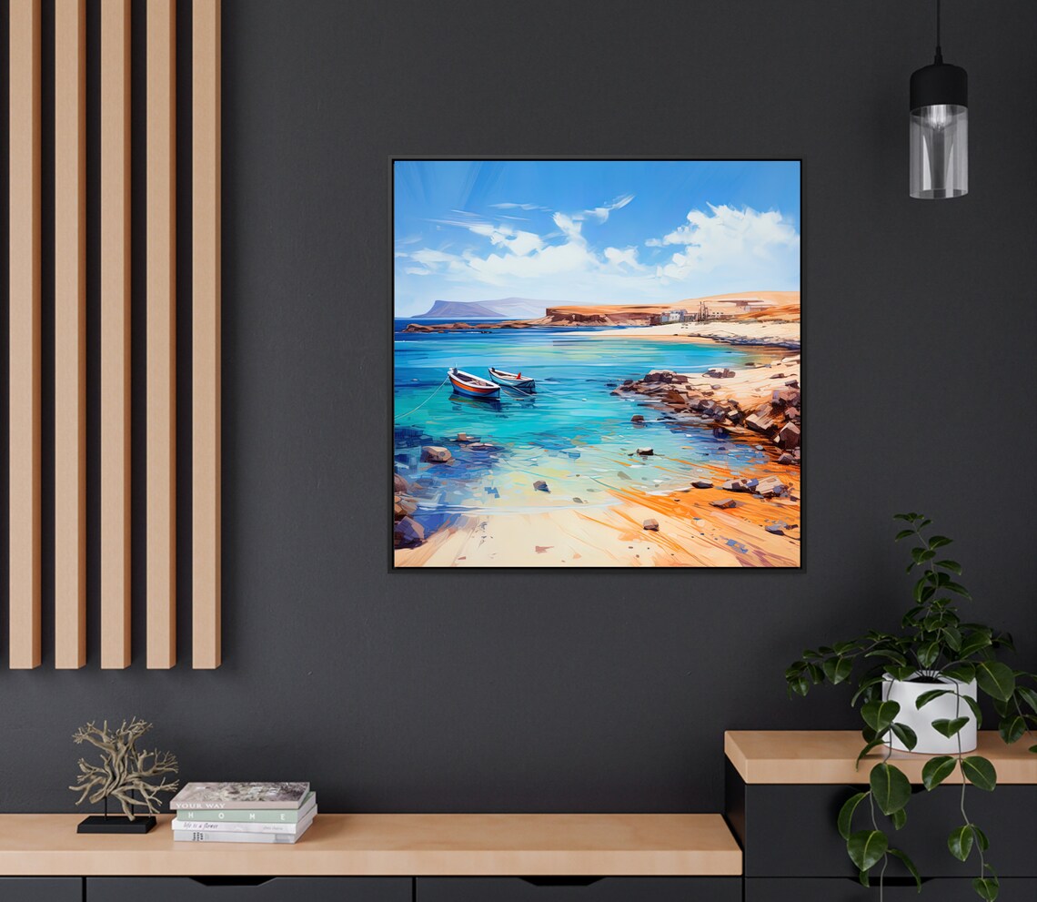 Lanzarote Beach Cove Fishing Boats Volcanic Coast Travel Poster - Image 3