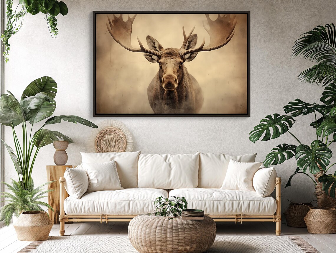 Majestic Moose With Sweeping Antlers Misty Sepia Wildlife Poster - Image 5