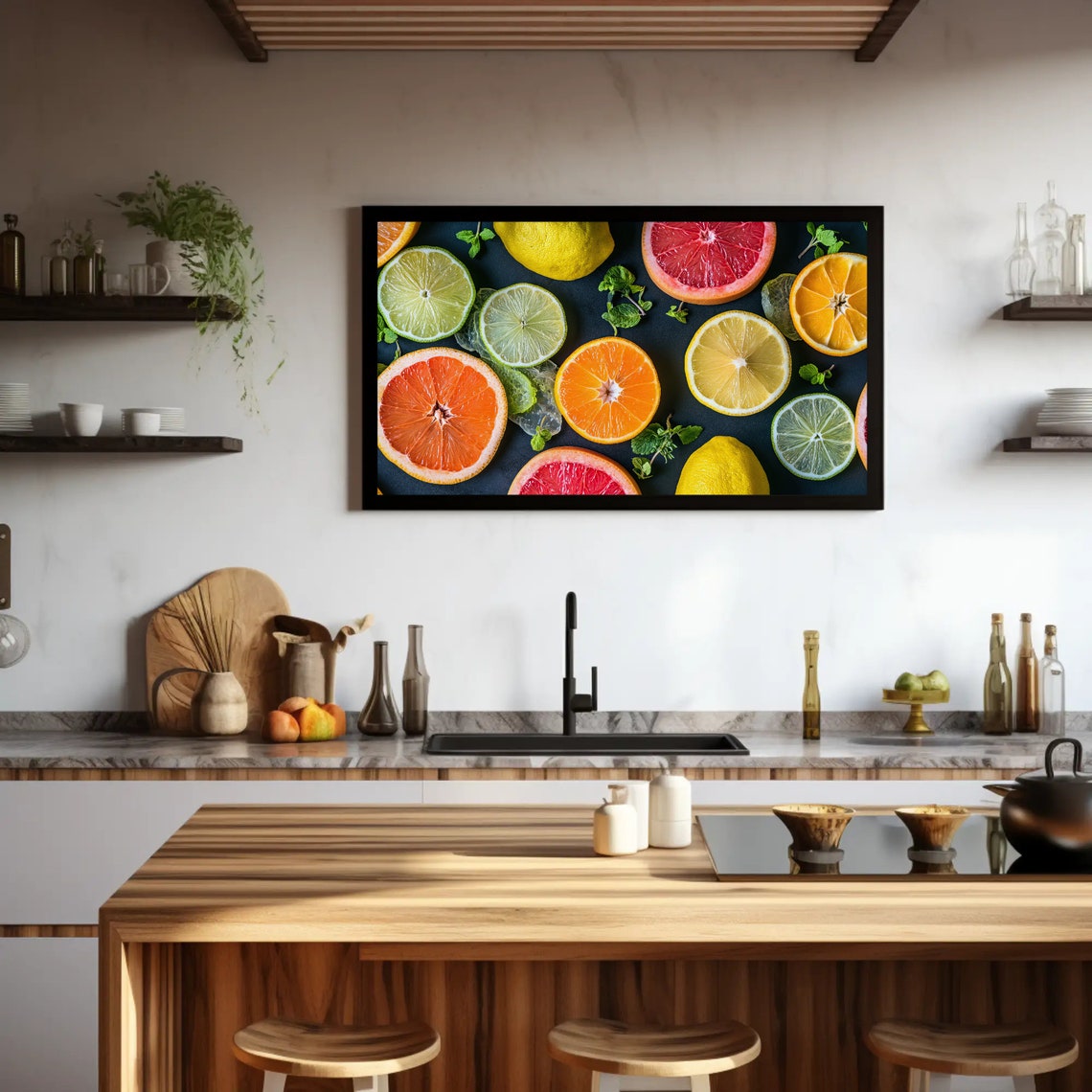 Citrus Fruit Slices Dark Background Mint Ice Cubes Kitchen Poster - Image 4