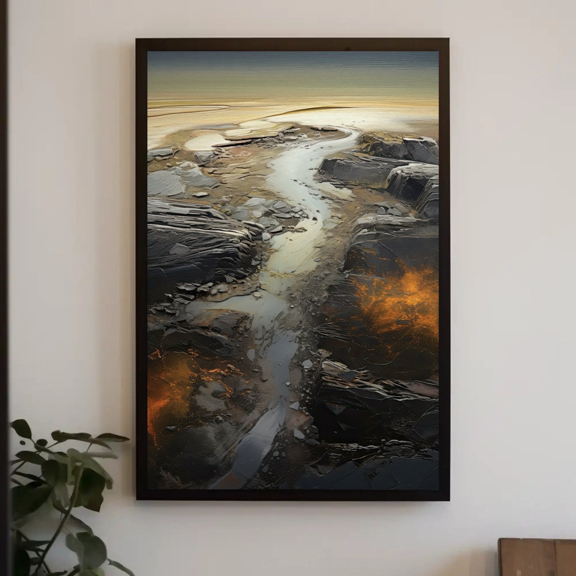 Rocky Shore Stream At Dusk Dark Coast Abstract Seascape Poster