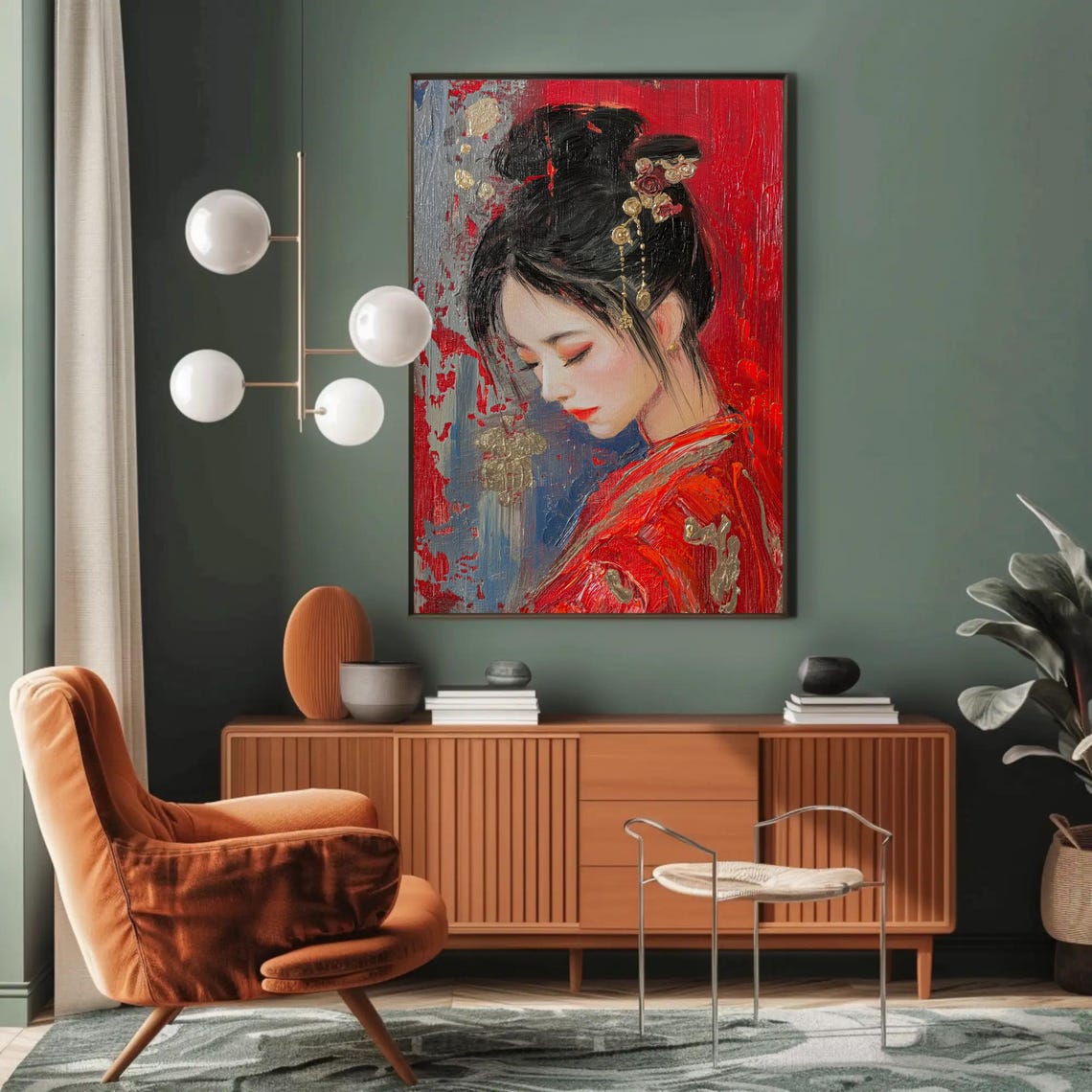 Pretty Chinese Girl In Traditional Dress Print Elegant Asian Oil Painting Cultural Wall Art For Living Room Or Bedroom - Image 3