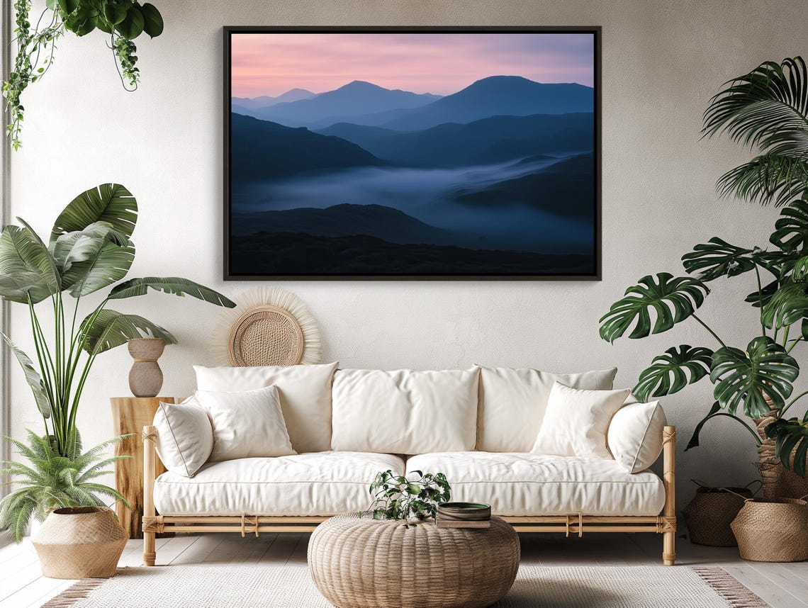 Misty Layered Blue Mountains At Dawn Panoramic Landscape Poster - Image 4