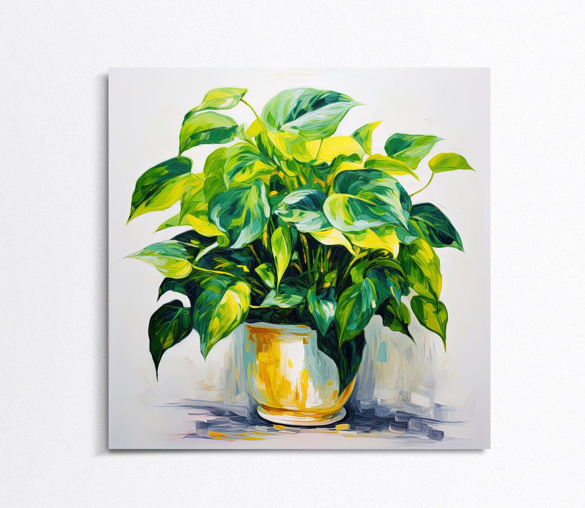 Golden Pothos Houseplant in Gold Pot White Background Poster - Image 5