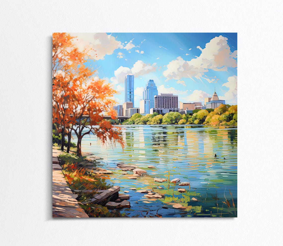 Lady Bird Lake Austin Texas Skyline Autumn Lakeside Art Poster - Image 4