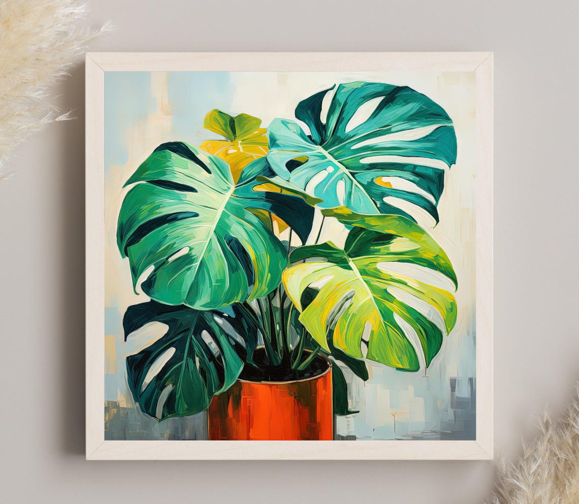 Monstera Deliciosa Potted Plant Green Leaves Botanical Poster