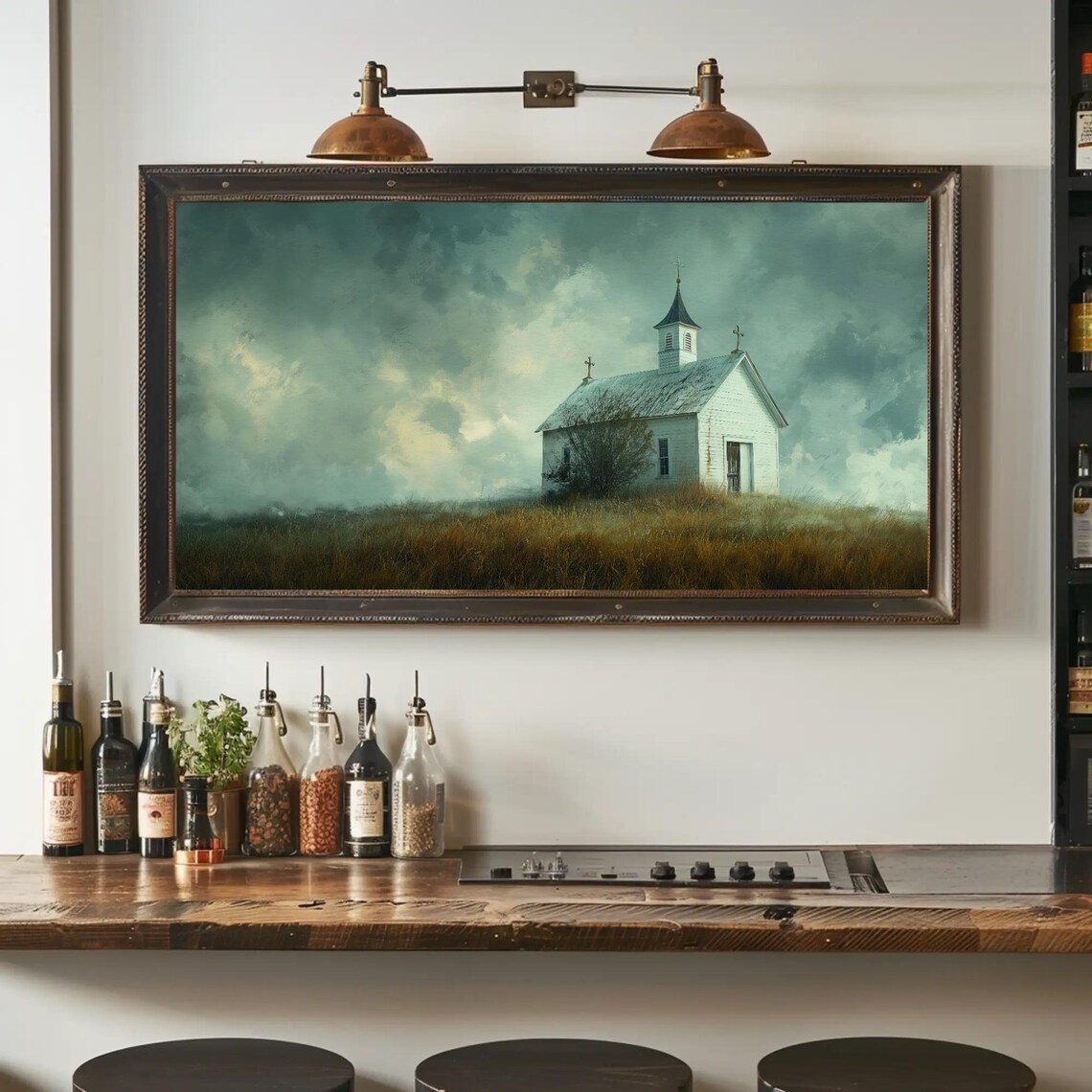 Lonely White Chapel On A Windswept Hill Under Moody Skies Poster - Image 4