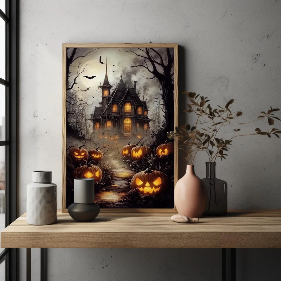 Haunted House Pumpkin Trail Mist Ornate Gothic Halloween Poster - Image 2